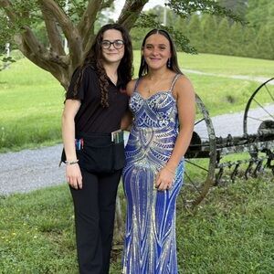 Stunning Blue and Gold Sequined Evening Gown